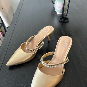 Rack Gold Pointed-Toe Crystal-Embellished Mules